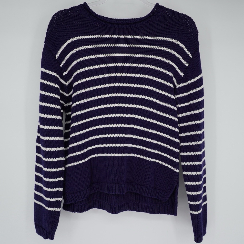J.Crew Women Navy White‎ Stripe Knit Pullover Sweater Small Nautical Preppy Boat